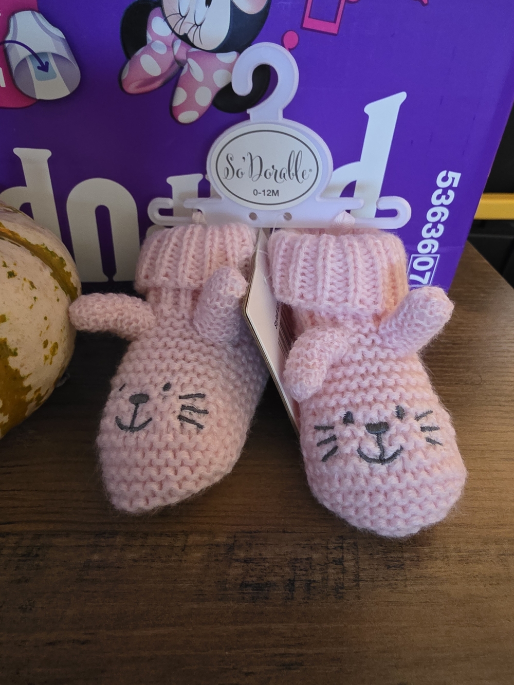 Pink Knit Baby Booties with Animal Face (0-12M)